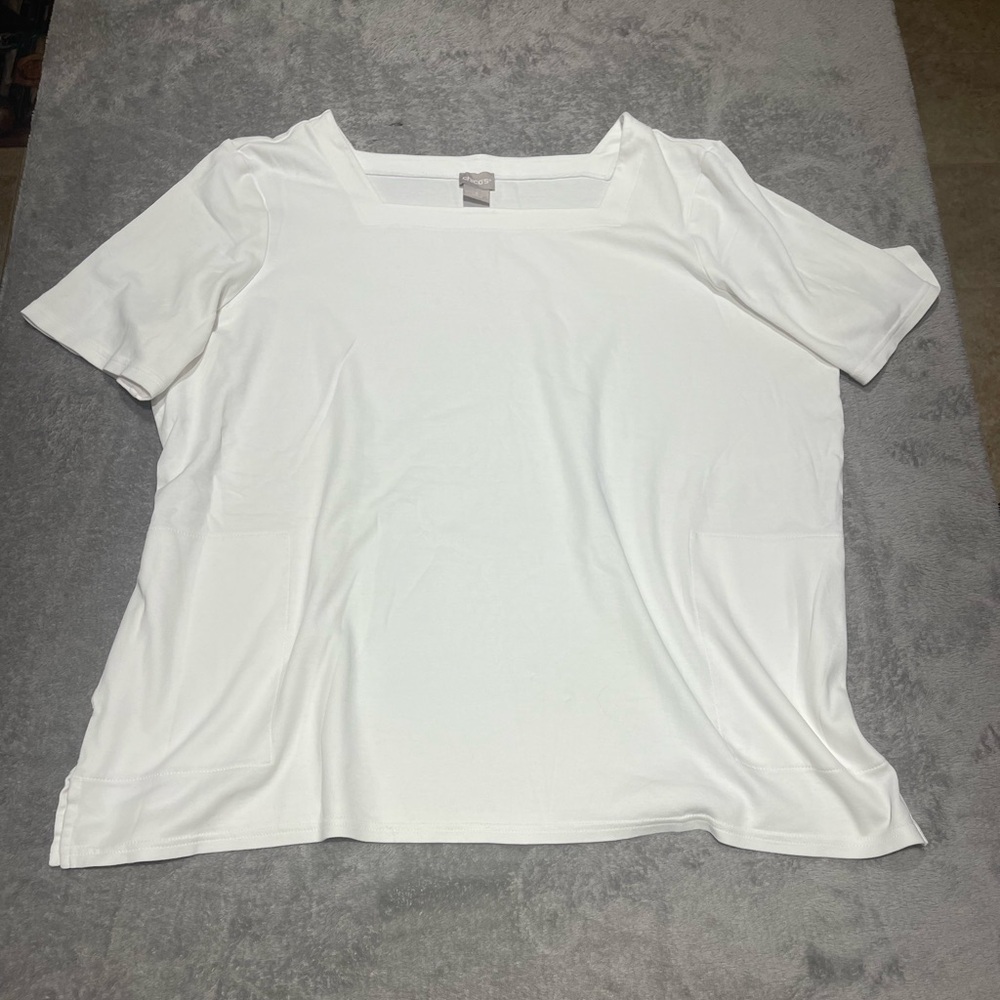 Chico’s white square neckline 100% cotton shirt